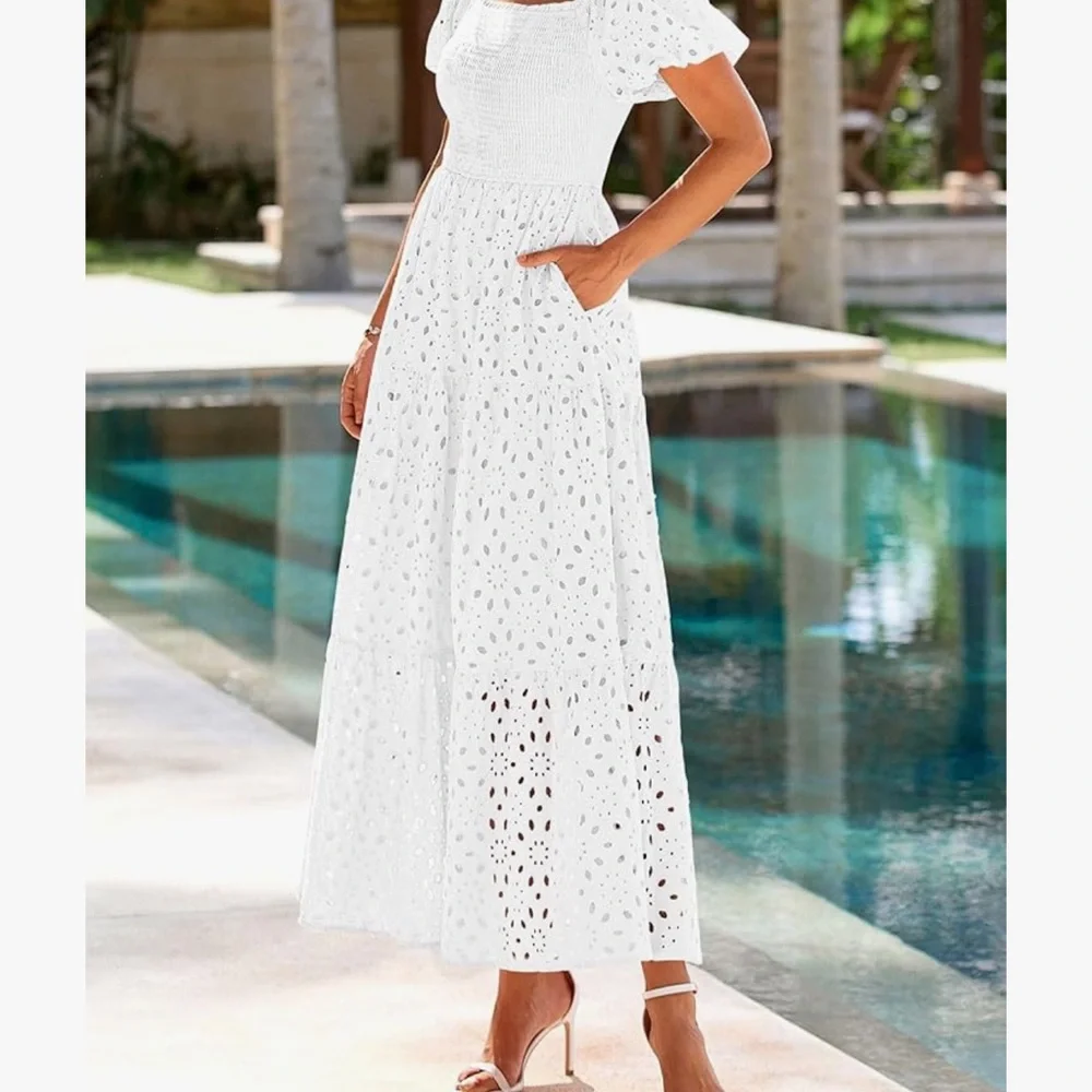Elegant White Lace Maxi Dress - Picture 2 of 12
